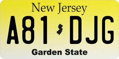 NJ license plate A81DJG