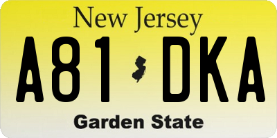 NJ license plate A81DKA