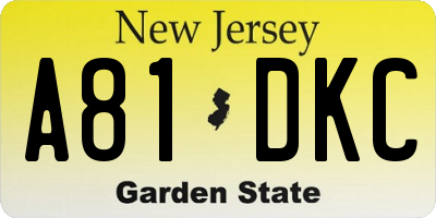 NJ license plate A81DKC