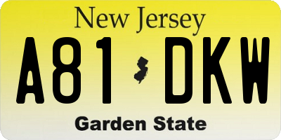 NJ license plate A81DKW