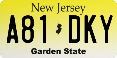 NJ license plate A81DKY
