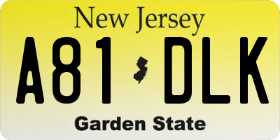 NJ license plate A81DLK