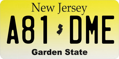NJ license plate A81DME