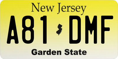 NJ license plate A81DMF