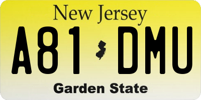 NJ license plate A81DMU