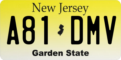 NJ license plate A81DMV