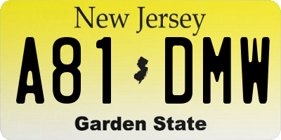 NJ license plate A81DMW