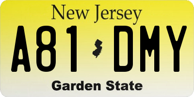 NJ license plate A81DMY