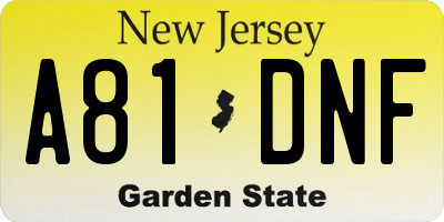 NJ license plate A81DNF