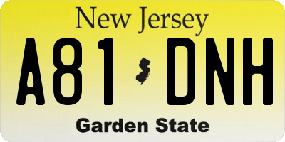 NJ license plate A81DNH