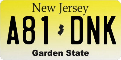 NJ license plate A81DNK