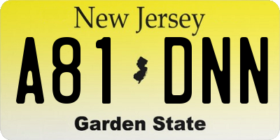 NJ license plate A81DNN