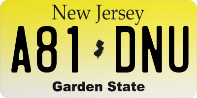 NJ license plate A81DNU