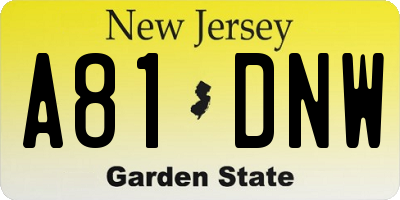 NJ license plate A81DNW