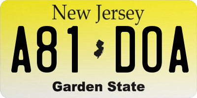 NJ license plate A81DOA