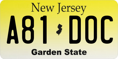 NJ license plate A81DOC