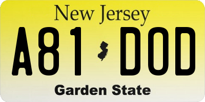 NJ license plate A81DOD