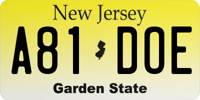 NJ license plate A81DOE