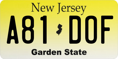 NJ license plate A81DOF