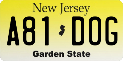 NJ license plate A81DOG