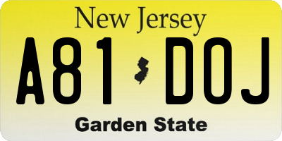 NJ license plate A81DOJ
