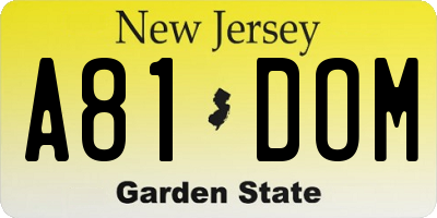 NJ license plate A81DOM