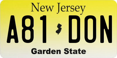 NJ license plate A81DON