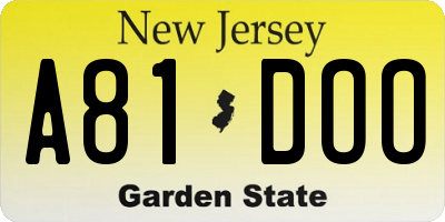 NJ license plate A81DOO