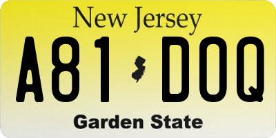 NJ license plate A81DOQ