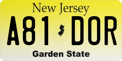 NJ license plate A81DOR