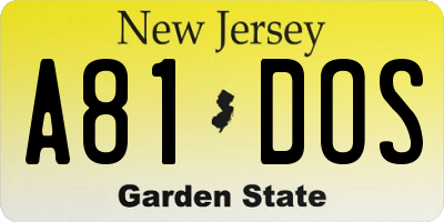 NJ license plate A81DOS