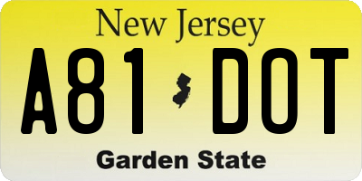 NJ license plate A81DOT
