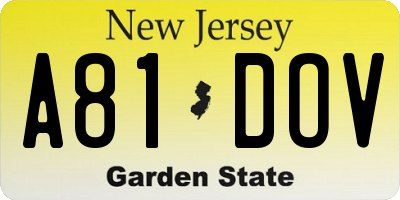 NJ license plate A81DOV