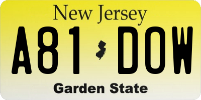 NJ license plate A81DOW