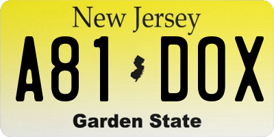NJ license plate A81DOX