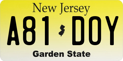 NJ license plate A81DOY