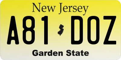 NJ license plate A81DOZ