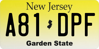NJ license plate A81DPF