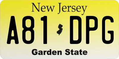 NJ license plate A81DPG