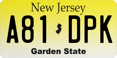 NJ license plate A81DPK