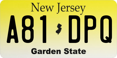 NJ license plate A81DPQ