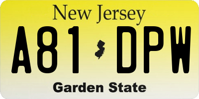 NJ license plate A81DPW