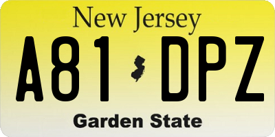 NJ license plate A81DPZ
