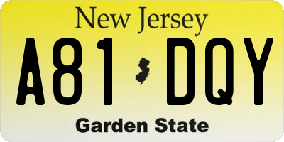 NJ license plate A81DQY