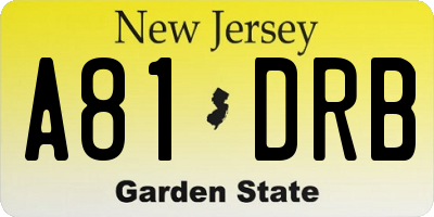 NJ license plate A81DRB