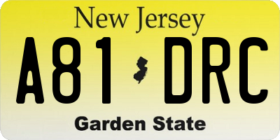 NJ license plate A81DRC