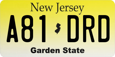 NJ license plate A81DRD