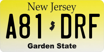 NJ license plate A81DRF