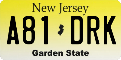 NJ license plate A81DRK