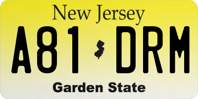 NJ license plate A81DRM